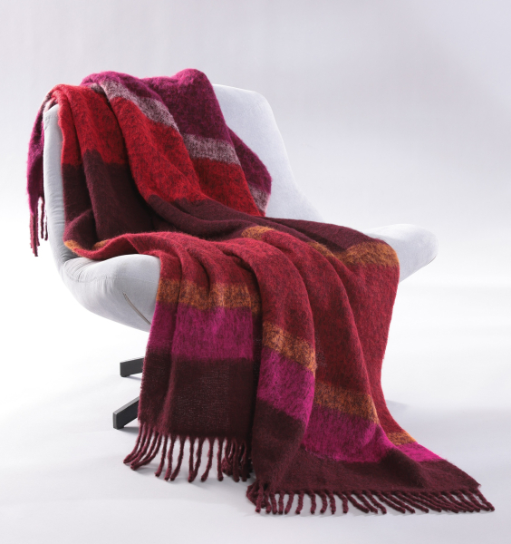 Biederlack Fransenplaid 'Mohair Look Crimson' 130 x 190 cm Rot - Violett